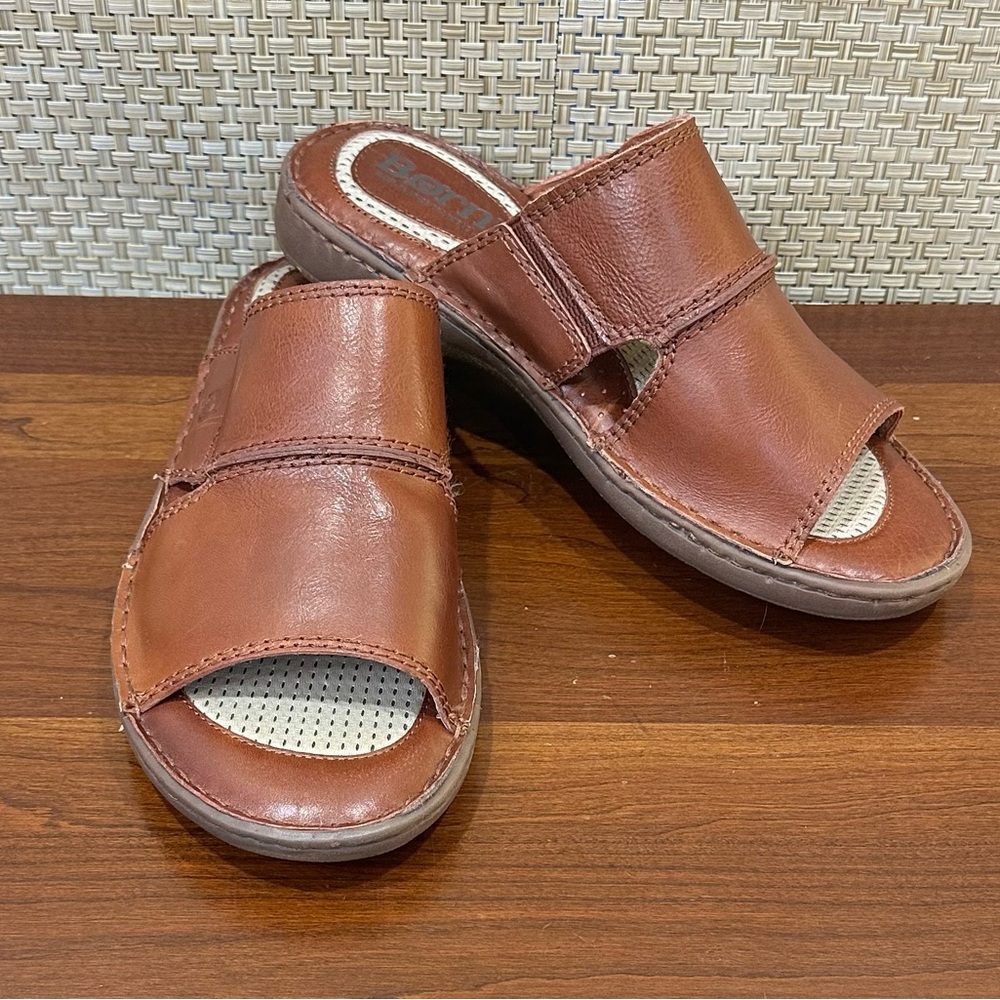 NWOT Børn Flores II Leather Slide Sandals Cognac Brown TRU Opanka 11